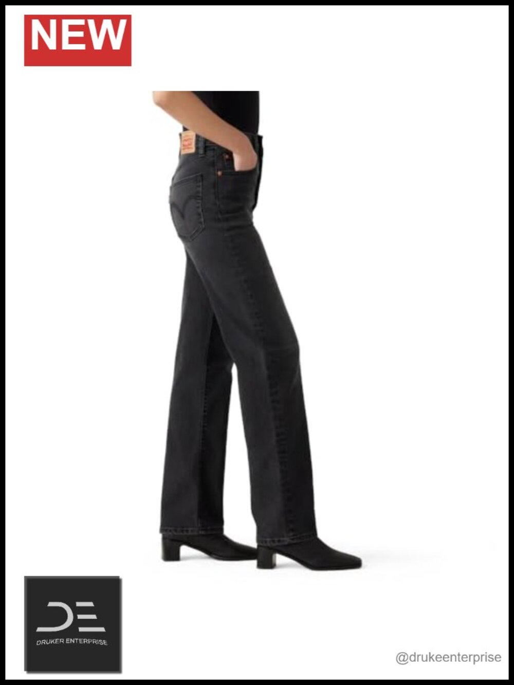 High Rise Ribcage Straight Full Length Stretch Jeans - Picture 2 of 3